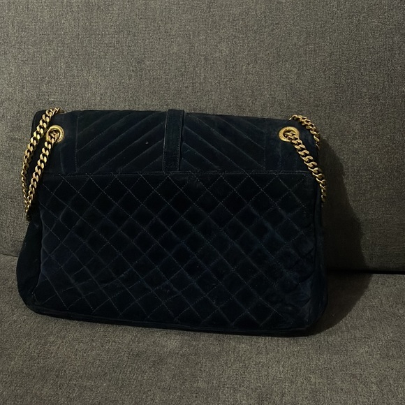 Velvet YSL bag in dark blue colour,like new .(medium size) - Picture 3 of 3